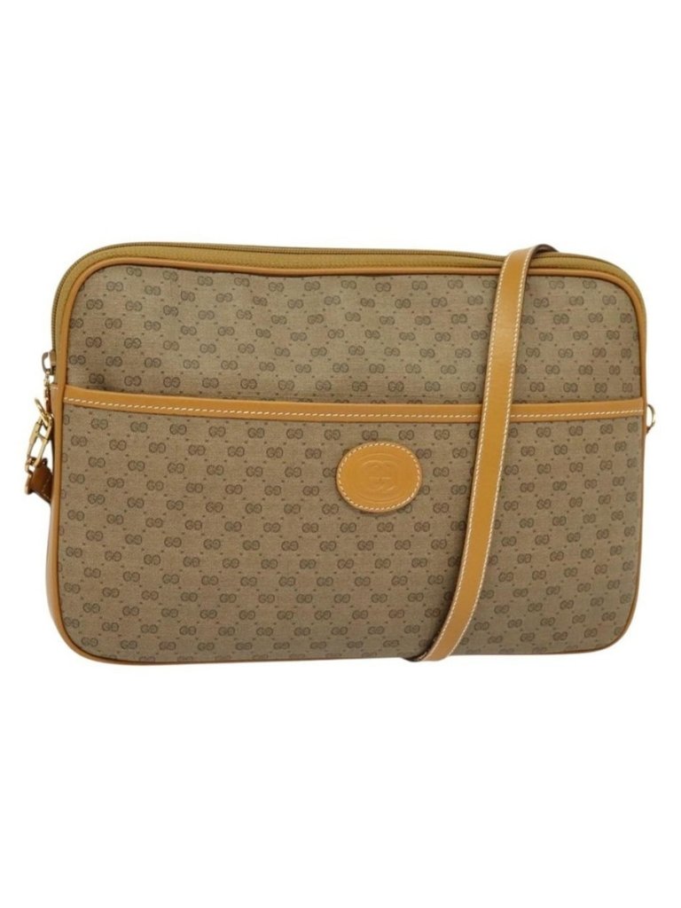 Authentic Gucci Micro Gg Supreme Shoulder Bag Pvc Beige Gold 004 89 0262